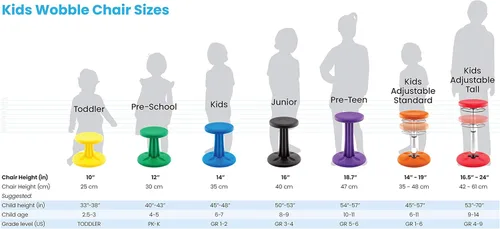 Vista 66 de Kore - Silla de altura ajustable, asiento activo para niños, adolescentes: Mejor que una pelota de equilibrio, asientos flexibles para aula.