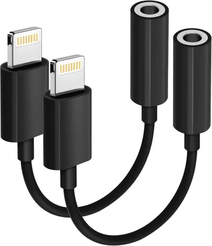Vista 10 de Paquete de 3 adaptadores Lightning a conector de auriculares de 0.138 in con certificación MFi de Apple, para iPhone, adaptador auxiliar