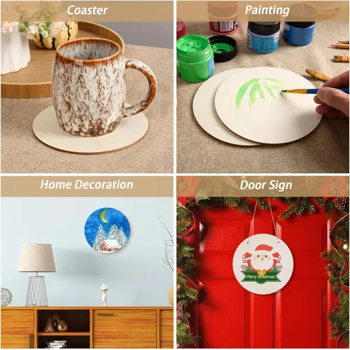 Vista 5 de 60 círculos de madera de 6 pulgadas para manualidades, círculos de madera sin terminar, redondos naturales, discos de madera en blanco