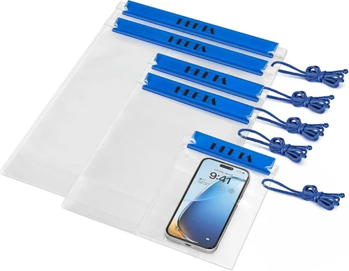 Vista 14 de HEETA Paquete de 5 bolsas secas transparentes impermeables, estuches herméticos, bolsas secas, soporte para documentos para cámara, teléfono