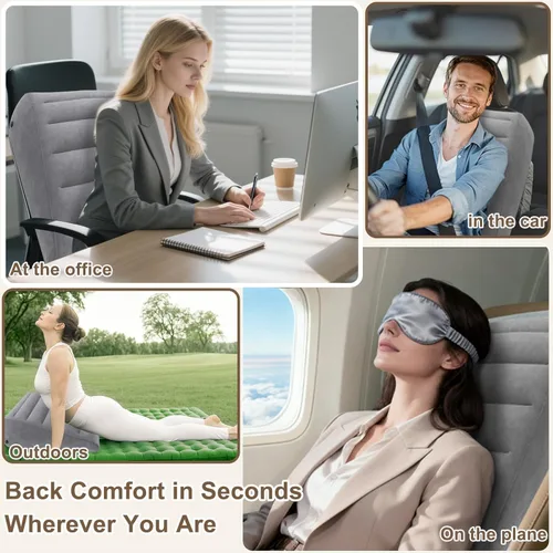 Vista 14 de Almohada inflable de cuña, ligera, rápida de inflar y desinflar, soporte cómodo para espalda y cuello, cama inflable ideal para almohadas sobre