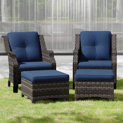 Vista 31 de Sofá de mimbre para patio al aire libre, sofá de 3 plazas, sofá de ratán con asiento profundo y cojines de olefina, respaldo alto, todo tipo de Beige