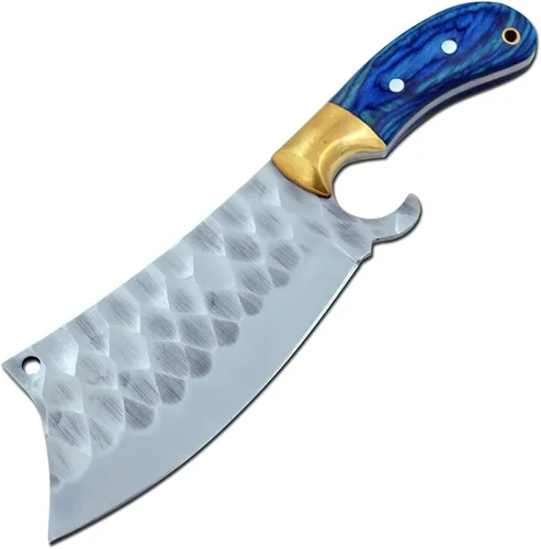 Vista 2 de Wild Turkey Handmade Cuchillo de cocina de acero inoxidable 440 de 10 pulgadas con borde afilado de larga duración y mango de madera cómodo