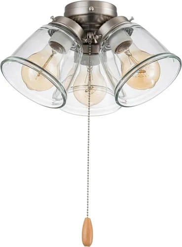 Vista 12 de Aspen Creative 22014-1, Kit de luces para ventilador de techo de tres luces con cadena de tracción, acabado de latón antiguo con pantallas de vidrio