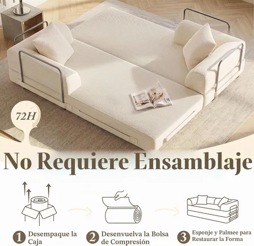 Vista 8 de Sofá cama convertible Cloud sin huesos, sofá de piso de 177,8 cm, 4 en 1, plegable, acomodado, sofá de 2 plazas, sofá cama de espuma de alta