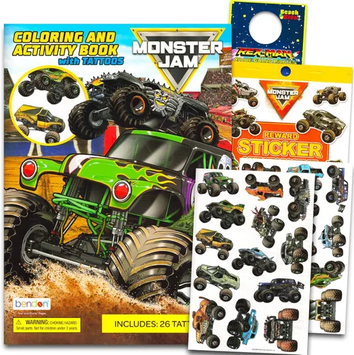 Bendon Monster Jam - Libro para colorear y juego de actividades para niños, 1 libro para colorear con actividades, juegos, calcomanías y colgador de