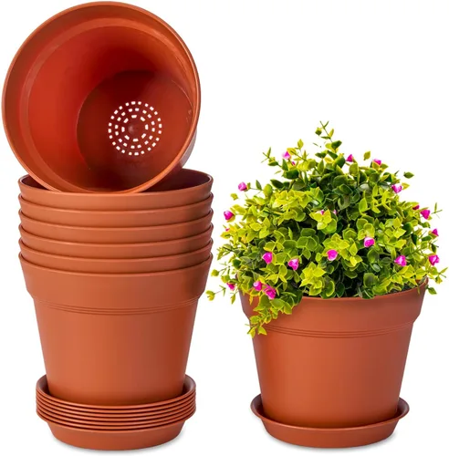 Vista 18 de homenote Macetas de plantas, macetas de 6/7.5 pulgadas para plantas, macetas de plástico para interior con múltiples agujeros de drenaje y bandejas