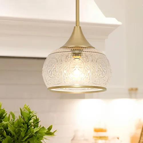 Vista 14 de Lámpara de techo semiempotrada dorada con cristal globo – Iluminación de techo vintage para pasillo, cocina, entrada, baño y armario