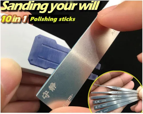 Vista 2 de Military Model 10 in 1 Stainless Steel Sanding Rod Fine polishing Article Hobby Grinding Tools