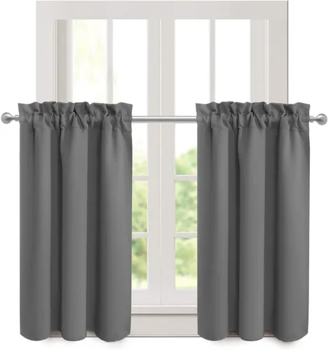 Vista 48 de Aquazolax Half Window Curtains 24 Inch Length, 28" Wide Rod Pocket Small Window Treatment for Kitchen, Bathroom, Camper, Beige, 2 Panels Set