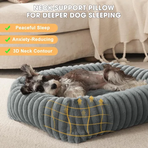 Vista 2 de Camas para perros pequeños, cama ortopédica lavable para perros con funda extraíble, rectangular, suave, relajante, para cachorros, duradera