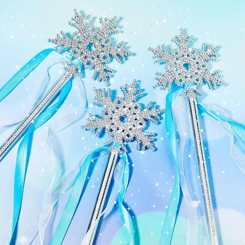 Vista 4 de Gejoy Varita mágica de copo de nieve de invierno con temática de copos de nieve de invierno, princesa (12 piezas)