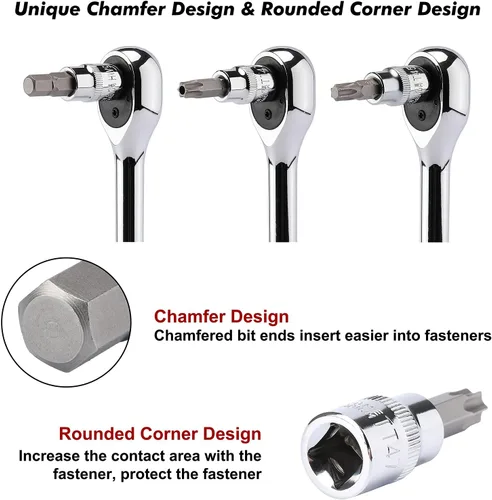 Vista 4 de CASOMAN Juego de llaves de vaso de 107 piezas, 1/4", 3/8" y 1/2", torx/hexagonal a prueba de manipulaciones Torx/hexagonal/extremo de bola