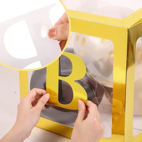 Vista 5 de Sratte Caja de globos con letras y números, cajas de bloques transparentes con luces LED para decoración de fiesta de ducha, cumpleaños, boda
