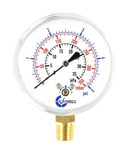 Vista 10 de Diafragma baja presión cápsula manómetro, 2-1/2" dial, 0-8 oz/0-15in H2O Rango, 1/4" NPT montaje inferior, caja de acero cromado, internos de latón