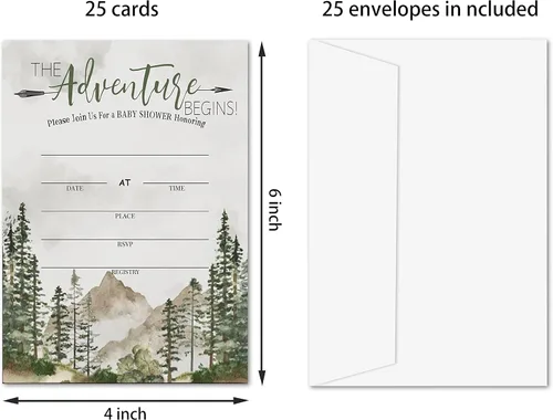 Vista 2 de Yuansail Tarjetas de invitación para baby shower, The Adventure Begins Rellenar tarjetas de invitaciones, 25 tarjetas y sobres - (bb003-yaoqing)