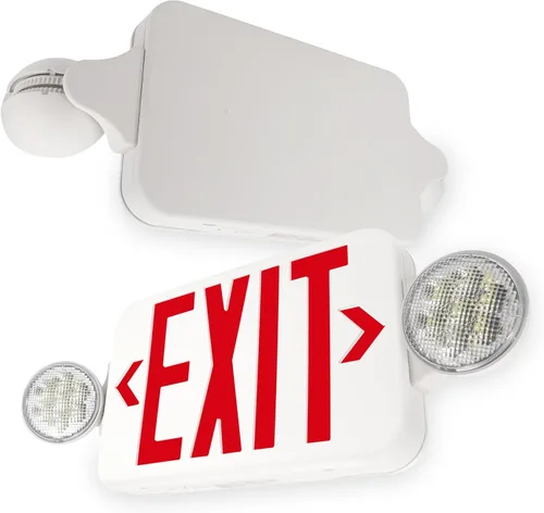 LFI Lights Compact COMBO, letrero de salida con certificación UL 924 con luces de emergencia, LED rojo, blanco, 120/277 VCA cableado con batería de