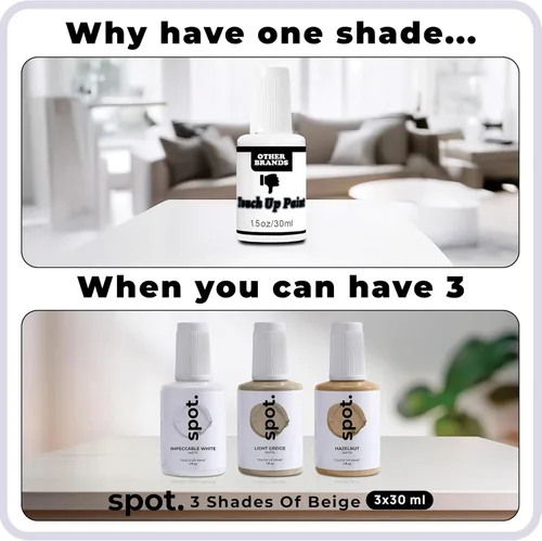 Vista 9 de spot. Pintura de Retoque Acabado Mate para Gabinetes, Paredes, Puertas y Muebles Kit de Reparación Beige Multitono Secado Rápido, Autocebante