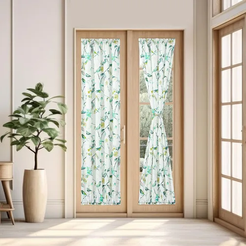 Vista 15 de VOGOL - Cortina decorativa con patrón de pájaros para puerta delantera, cortinas francesas de cocina con reducción de vista, 1 panel de lino