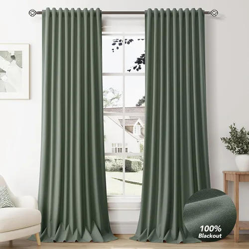Vista 17 de Beige White 100% Blackout Curtains 84 Inch Length for Bedroom Back Tab Thick Heavy Black Out Linen Drapes Farmhouse Rustic Living Room Thermal