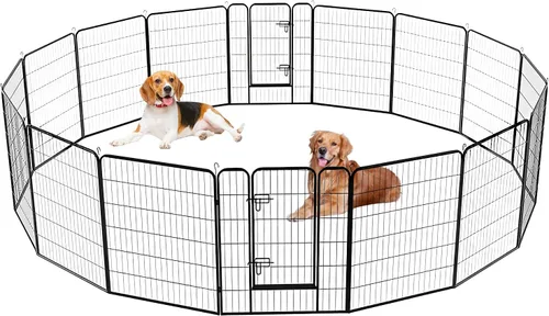 Vista 10 de Corralito para perros para interiores, corralito de juego para cachorros para interiores y exteriores, valla de metal de 8 paneles con puertas