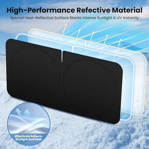 Vista 8 de Parasol para parabrisas, parasol reflectante para parabrisas de automóvil con recorte de espejo, bloquea el 99% de los rayos UV y mantiene