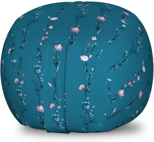 Ambesonne Floral Storage Toy Bag Chair, Rhythmic Delicate Print Flowers and Leaves, Stuffed Animal Organizer Washable Bag, Small Size, Dark