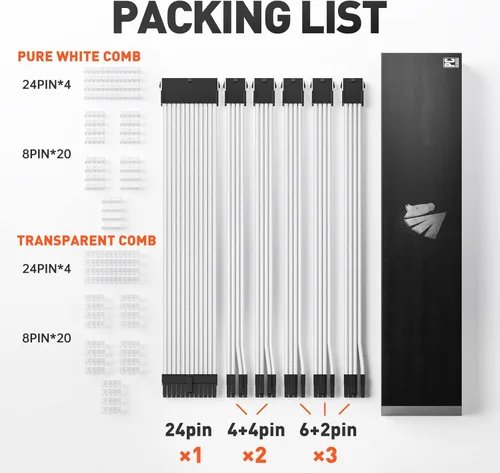 Vista 2 de AsiaHorse Cable con funda de fuente de alimentación profesional 16 AWG, cable de extensión de fuente de alimentación blanco, kit de doble EPS de 1 x