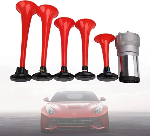 Vista 7 de Dixie Horns - Bocina de coche de sonido multifrecuencia 12V 150 dB, bocinas de aire de cinco tubos con compresor, bocinas musicales que reproducen