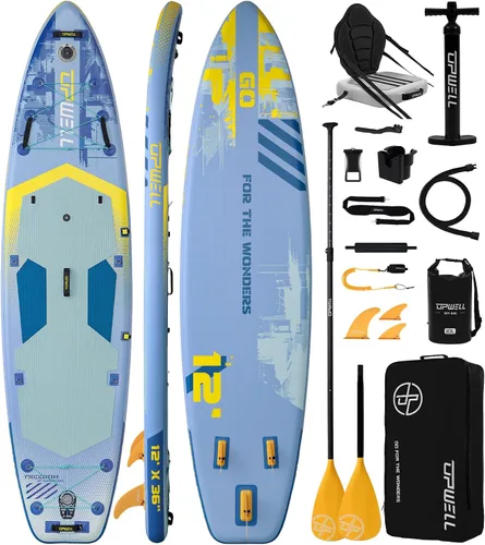 Vista 8 de UPWELL Tabla de remo extra ancha de 12 x 36 pulgadas, tabla de SUP 2+1 para adultos y adolescentes, tabla de SUP inflable con accesorios de primera