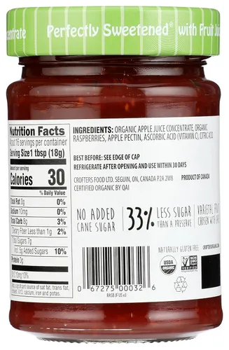 Vista 2 de Mermelada de Fruta de Frambuesa Orgánica Crofter's, tarro de 10 onzas