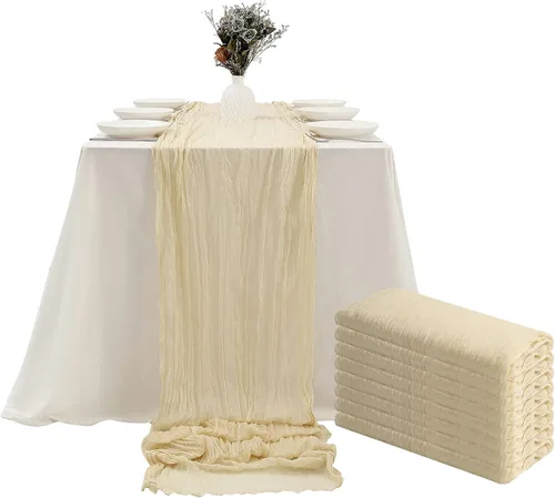 Vista 24 de DOLOPL 8 piezas de camino de mesa de gasa azul bebé a granel de 13.3 pies de gasa bohemia de tela de queso camino de mesa rústico transparente