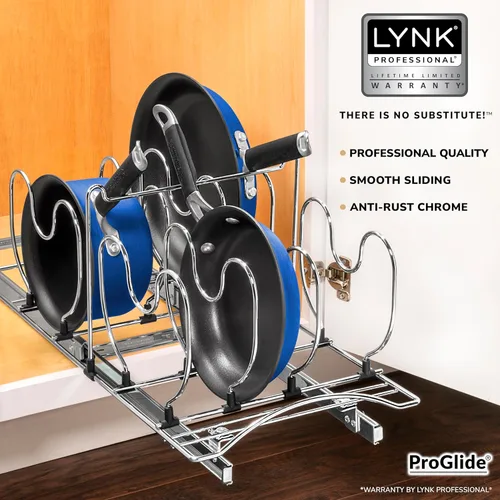 Vista 4 de LYNK PROFESSIONAL® Pot and Pan Organizer for Cabinet - Pull Out Pan Organizer Rack - Slide Out Pans and Pots Lid Drawer - Under Cabinet Kitchen