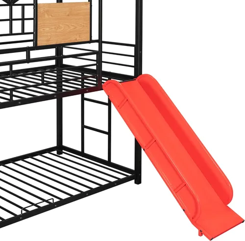 Vista 34 de Harper & Bright Designs Litera de metal para niños, cama individual sobre individual, litera baja con forma de casa, techo, escalera, barandilla