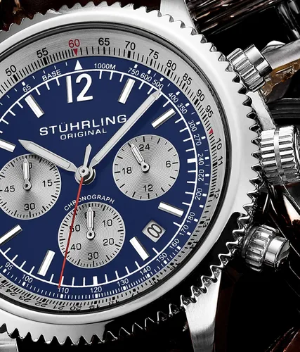 Vista 7 de Stuhrling Original Reloj de vestir para hombre - Reloj de pulsera cronógrafo con taquímetro subdial de 24 horas, Azul-A, Cronógrafo