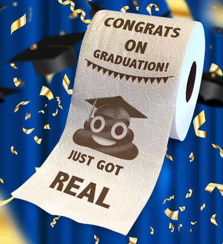 Vista 2 de Printed TP Papel higiénico impreso con texto en inglés "Congrats on Graduation", divertido rollo de papel higiénico para las mejores bromas