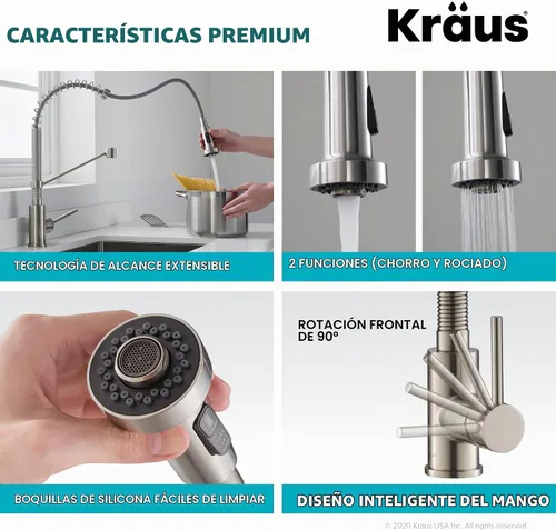 Vista 5 de Kraus KPF-1610-FF-100CH Bolden - Grifo extensible de cocina de estilo comercial, combo con filtro de agua Purita, cromado Cromo