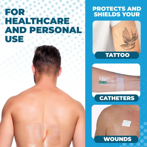 Vista 6 de Barrera de película transparente para vendaje de heridas – 10 piezas de 6 x 8 pulgadas grande – vendajes impermeables para cuidado posterior
