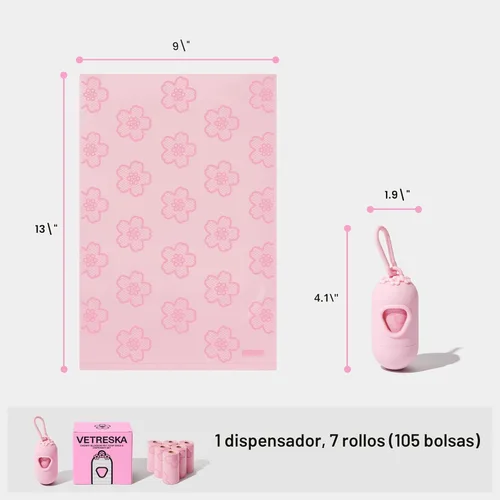 Vista 7 de VETRESKA Dispensador de bolsas para caca de perro con bolsas perfumadas con aroma a flor de cerezo, bolsas para residuos de mascotas a prueba