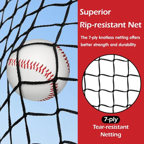 Vista 4 de Red de béisbol Bearwill, red de lanzamiento de 7x7 pies para béisbol y sóftbol con gran sistema de recolección de bolas, red de golpeo y bateo