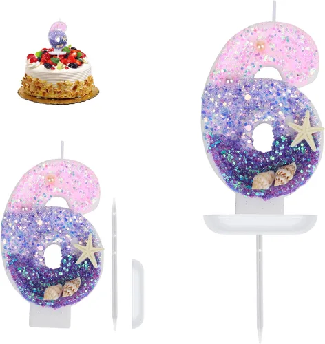 Vista 7 de Velas de cumpleaños, velas número 0, decoración de pastel de cumpleaños con temática de sirena, velas de feliz cumpleaños para pasteles, velas