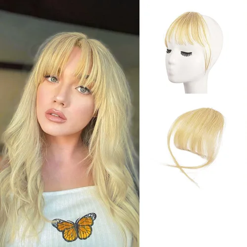 Vista 19 de BARSDAR Flequillo postizo de pelo humano real - Flequillo postizo 100% pelo humano para mujeres - Extensiones de flequillo ondulado castaño rojizo