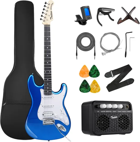 Tostar Kit de guitarra eléctrica con amplificador SSS guitarra eléctrica para principiantes con bolsa de concierto, cejilla, trémolo, correa, púas