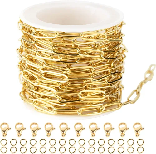 Vista 13 de YOUBEIYEE Cadena de cuentas de satélite de plata brillante de 32.8 ft para hacer joyas, acero inoxidable, cadena de joyería de cruz soldada