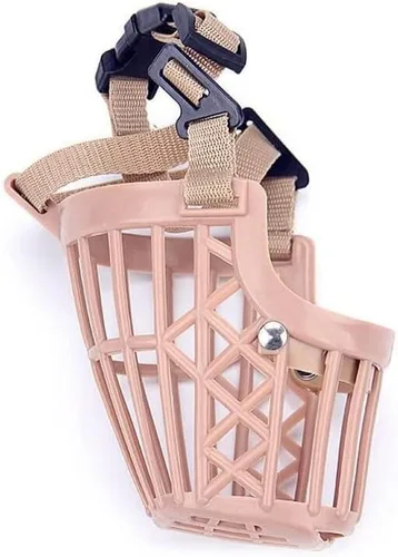 Vista 4 de Juego de 7 bozales de plástico suave para perros, cesta ajustable antimordeduras para mascotas, jaula de malla para entrenamiento de perros