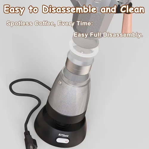 Vista 5 de Cafetera Eléctrica de Café Espresso, Cafetera Italiana, Olla Moka Eléctrica, Cafetera Cubana, Cafeteras Eléctricas Portátiles Espresso con Base Gris