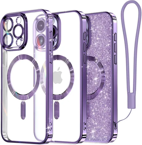 Vista 20 de Meifigno Funda diseñada para iPhone 16 de 6.1 pulgadas, [tarjeta con purpurina y correa de muñeca] [compatible con MagSafe] Protección completa
