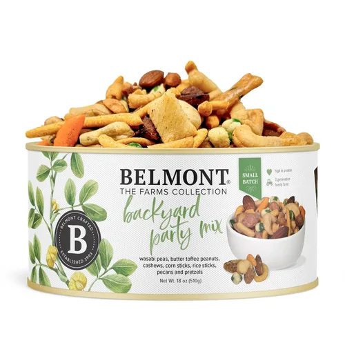 Belmont Peanuts Backyard Party Mix, 18 onzas (paquete de 1) | Cacahuetes de caramelo de mantequilla, guisantes wasabi, anacardos, palitos de maíz y