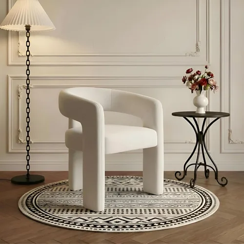 Vista 19 de Silla de Comedor Moderna Sherpa Tipo Barril Tapizada en Pelo Sintético para Comedor con Brazo Silla Auxiliar de Acento Cómoda para Cocina/Sala