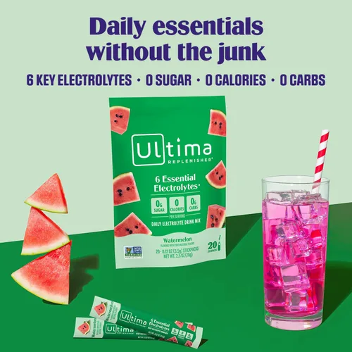Vista 2 de Ultima Replenisher - Bebida de electrolitos en polvo vegana, endulzada naturalmente y sin OMG, bebida hidratante adecuada para dieta cetogénica